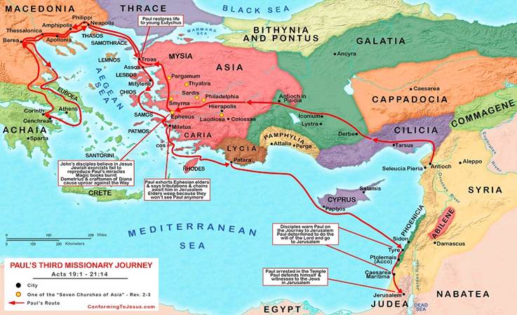 map of Paul's third missionary trip