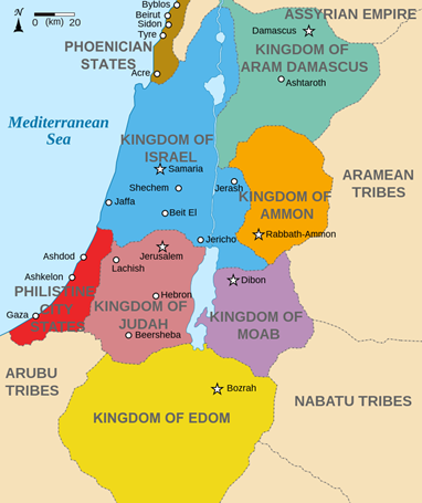 Map depicting the nations that surround the area of Israel and Judah about 830 BC.