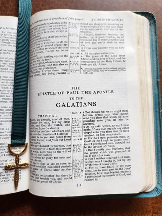 picture of a Bible turned to Galatians first page