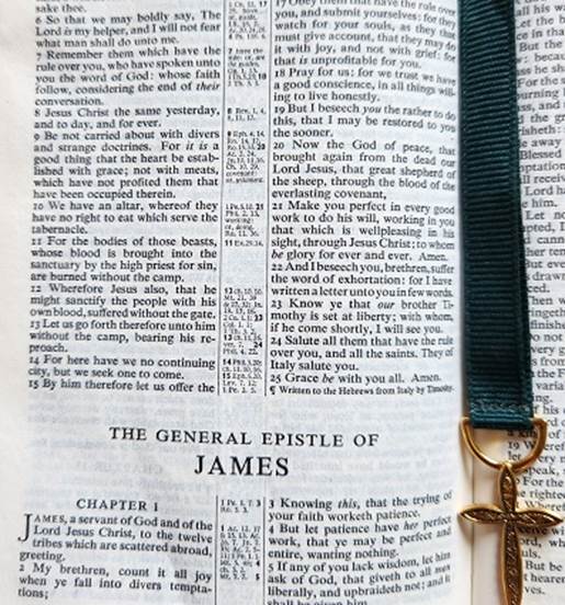picture of Bible opened to Book of James.