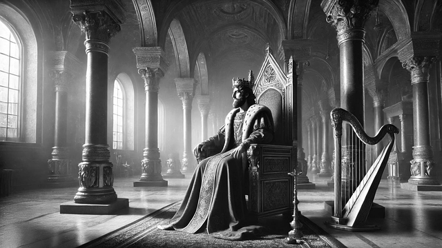 graphic depicts a king on his throne