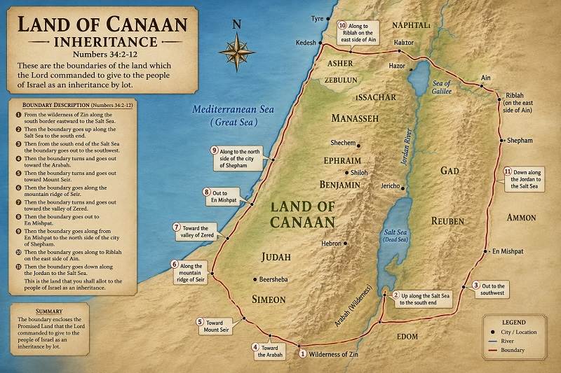 Map depicting the boundaries as described in Numbers 34