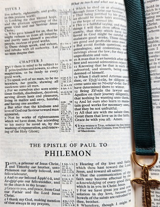 picture of the first page in a Bible of the Book of Philemon