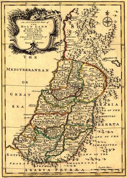 1767 map showing the land divided among the 12 tribes